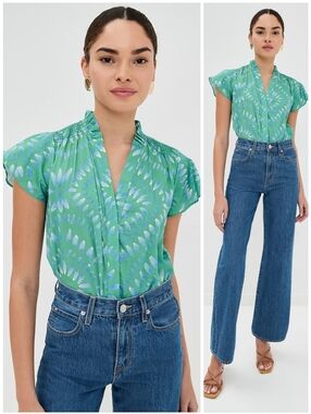 Figue Fia Green Blue Dyed Medallion Top, XS